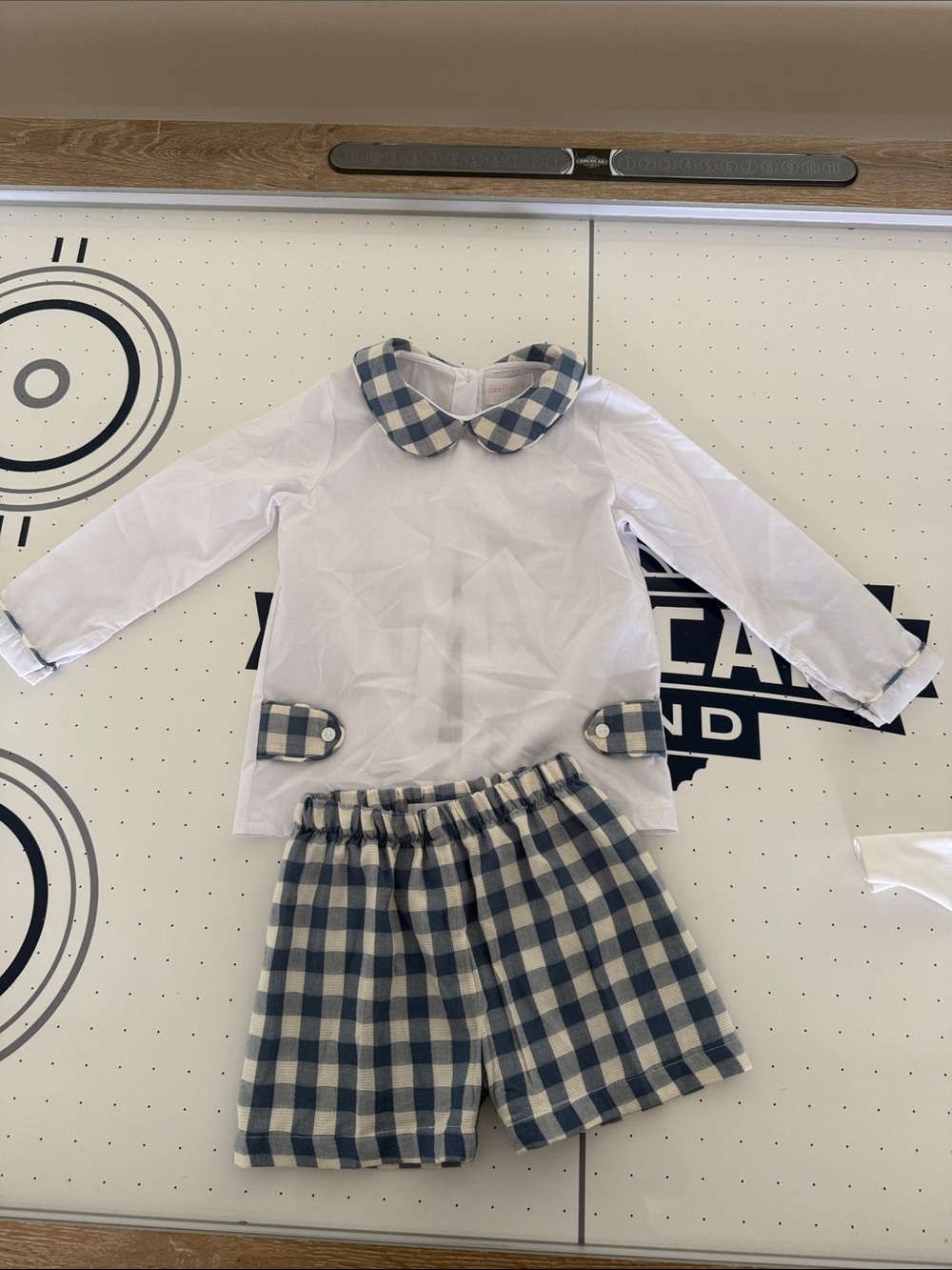 Classic White Top & Blue Gingham Shorts Kids Matching Set
